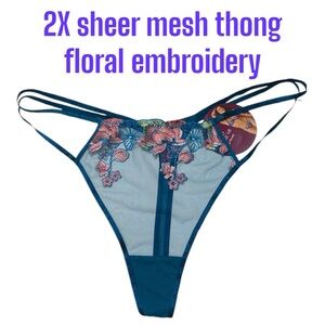 2X Thong Sheer Adore Me Floral Embroidered Pink Coral Blue Green Panties Adored